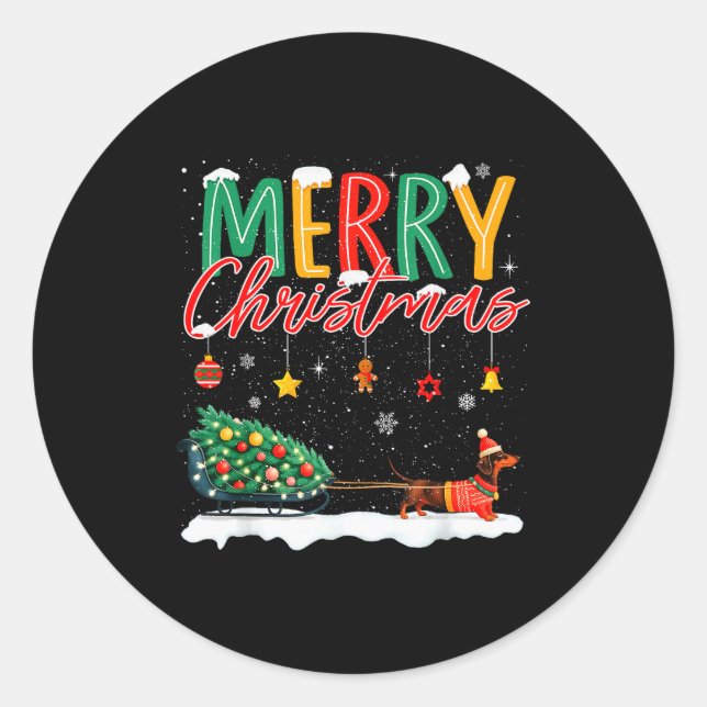 Santa Merry Christmas Dachshund Sleigh Dog Lover X Runder Aufkleber (Vorderseite)