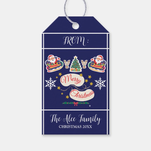 Santa Merry Christmas Personalisiert Blue Gift Tag Geschenkanhänger (Vorderseite)