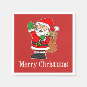 Santa Merry Weihnachten Niedlicher Cartoon (RED) Serviette
