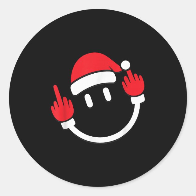 Santa Middle Finger Flip Off _ Christmas Profanity Runder Aufkleber (Vorderseite)