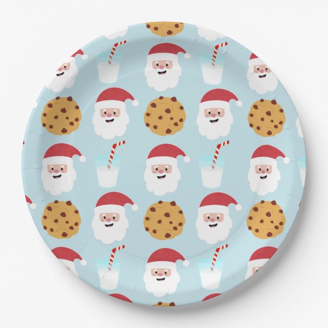 Santa Milk und Cookies Blue Paper Teller (Vorderseite)