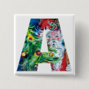 SANTA MIT BALLOONS UND CHRISTMAS BAUM EIN MONOGRAM BUTTON