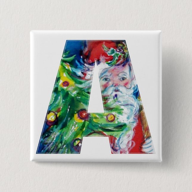 SANTA MIT BALLOONS UND CHRISTMAS BAUM EIN MONOGRAM BUTTON (Vorderseite)