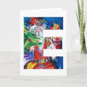 SANTA MIT BALLOONS UND CHRISTMAS BAUMONOGRAM FEIERTAGSKARTE