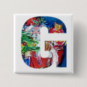 SANTA MIT BALLOONS UND CHRISTMAS TREE G MONOGRAM BUTTON