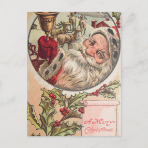 Santa mit Bell und Holly Feiertagspostkarte