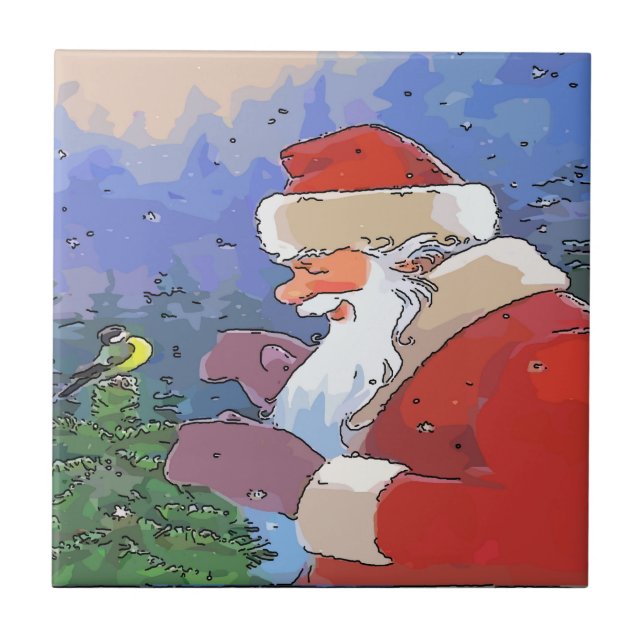 Santa mit Bird Fliese (Vorderseite)