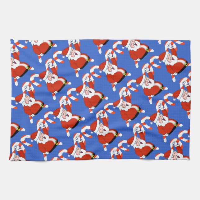 Santa mit Candy Canes Weihnachtsküche Handtuch (Horizontal)