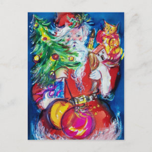 SANTA MIT CHRISTMAS TREE UND GIFTS FEIERTAGSPOSTKARTE