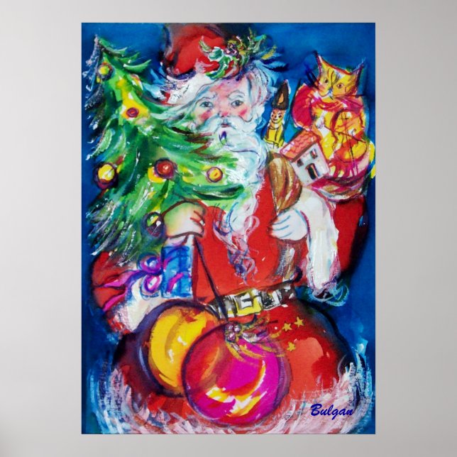 SANTA MIT CHRISTMAS TREE UND GIFTS POSTER (Vorne)