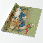 SANTA MIT DEER UND CHRISTMAS GIFTS IM WINTERSCHNEE GESCHENKPAPIER<br><div class="desc">Vintager Weihnachtsbaum und Hirsche im Snowy Winter .</div>