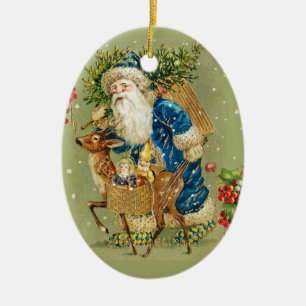 SANTA MIT DEER UND CHRISTMAS GIFTS IM WINTERSCHNEE KERAMIK ORNAMENT