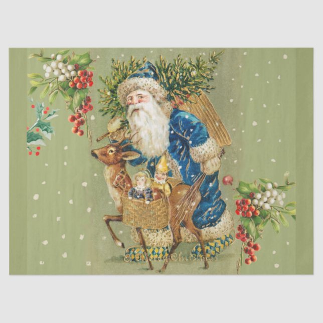 SANTA MIT DEER UND CHRISTMAS GIFTS IM WINTERSCHNEE SEIDENPAPIER (Vorderseite)