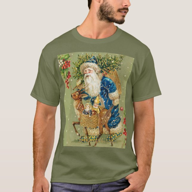 SANTA MIT DEER UND CHRISTMAS GIFTS IM WINTERSCHNEE T-Shirt (Vorderseite)