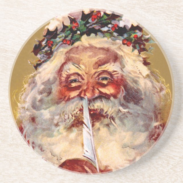 Santa mit Feder Getränkeuntersetzer (Vorne)