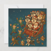 Santa mit fröhlichen Hunden und Elfen!