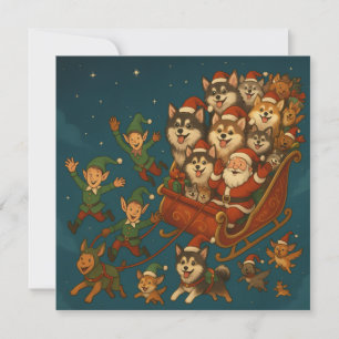 Santa mit fröhlichen Hunden und Elfen! Einladung
