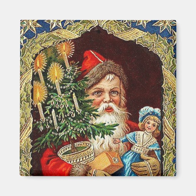 Santa mit Geschenken Vintages Magnet (Vorne)