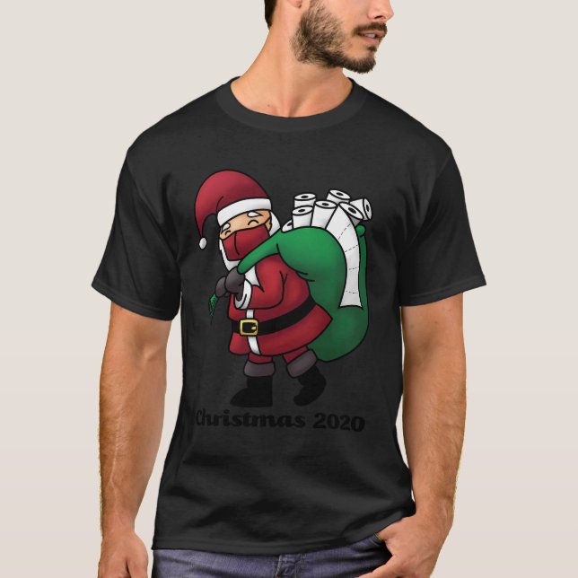 Santa mit Gesichtsmaske und Toilettenpapier Funny  T-Shirt (Vorderseite)