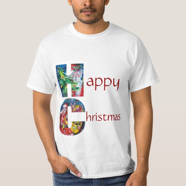 SANTA MIT GIFTS UND CHRISTMAS BAUMONOGRAM T-Shirt (Vorderseite)