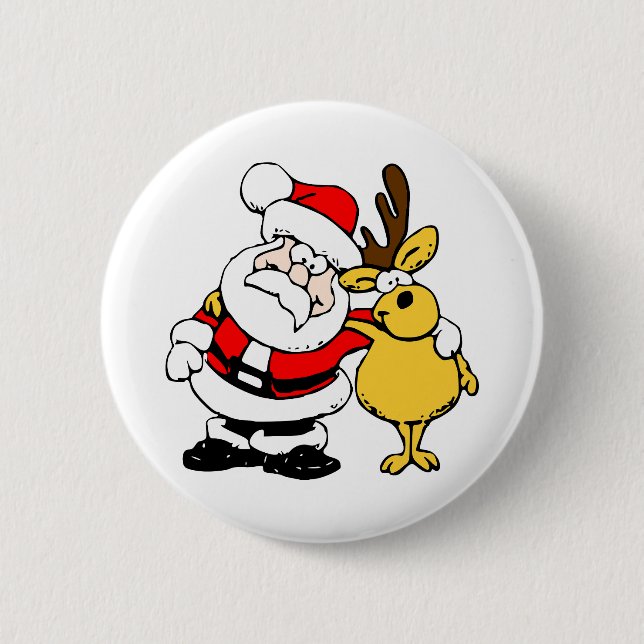 Santa mit Hirsch Button (Vorderseite)