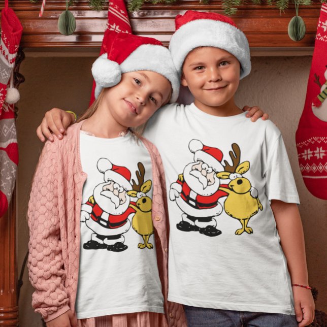 Santa mit Hirsch Die besten Freunde Kinder T-Shirt (Santa With Deer Best Friends Kids T-Shirt)