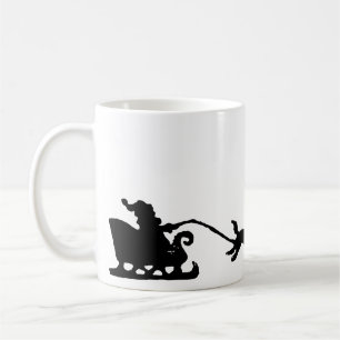 Santa mit Hund Sleigh in der arktischen Lino Print Kaffeetasse