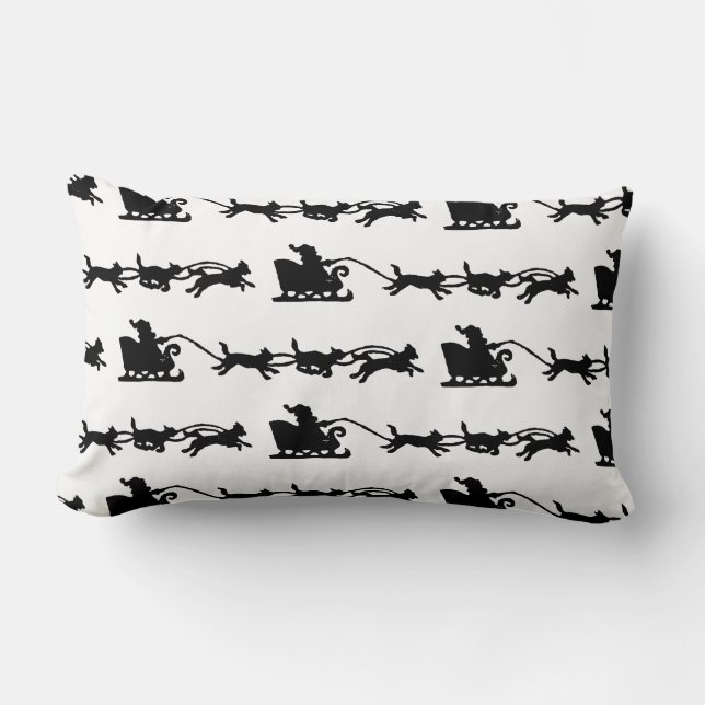 Santa mit Hund Sleigh in der arktischen Lino Print Lendenkissen (Vorderseite)