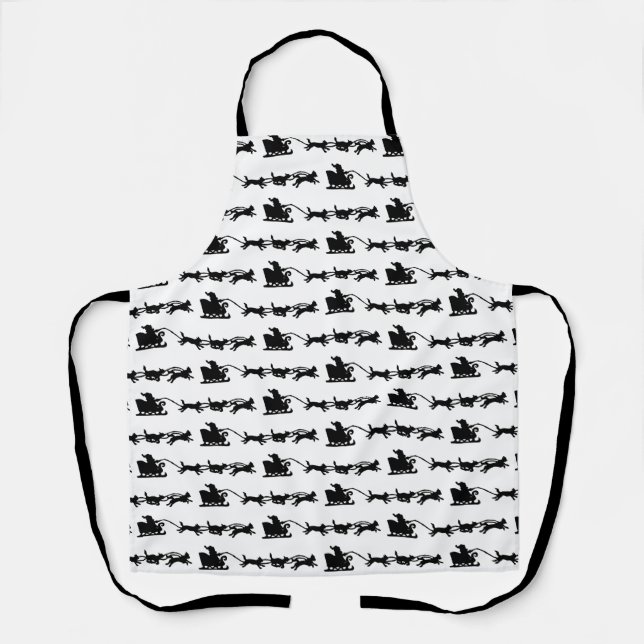 Santa mit Hund Sleigh in der arktischen Lino Print Schürze (Vorderseite)
