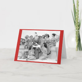 Santa mit jungen Frauen am Strand Feiertagskarte