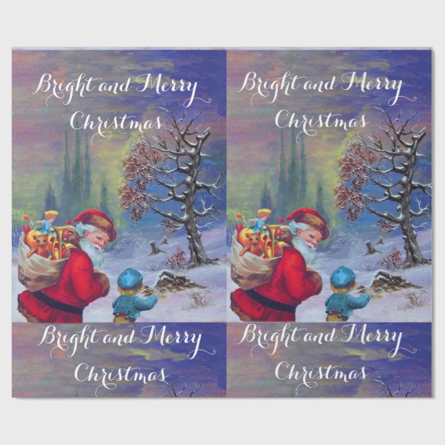 SANTA MIT KIND IM WINTERSCHNEE GESCHENKPAPIER (Flach)