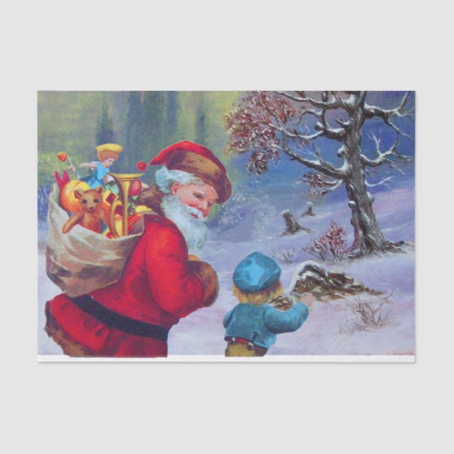 SANTA MIT KIND IM WINTERSCHNEE SEIDENPAPIER (Vorderseite)