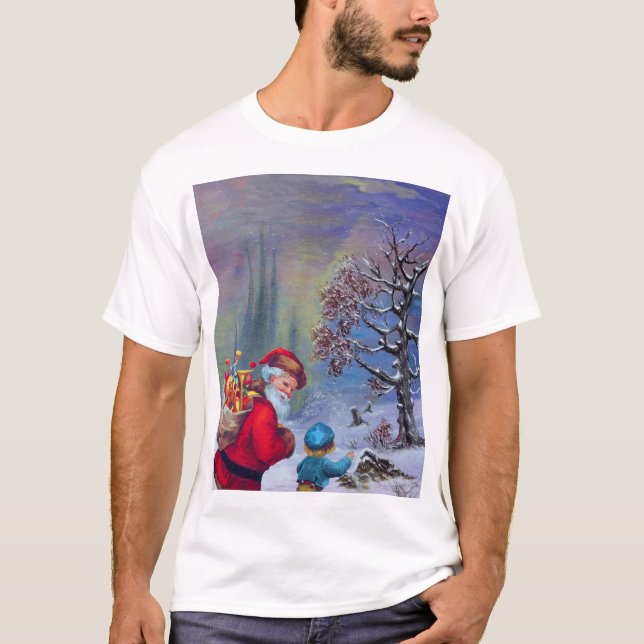 SANTA MIT KIND IM WINTERSCHNEE T-Shirt (Vorderseite)