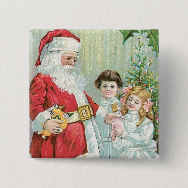 Santa mit Kindern Button (Vorderseite)