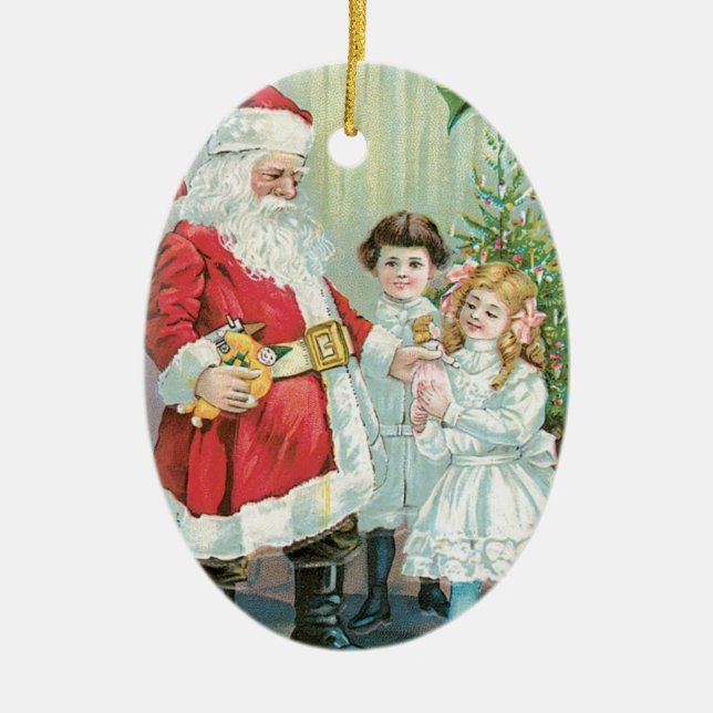 Santa mit Kindern Keramik Ornament (Vorne)