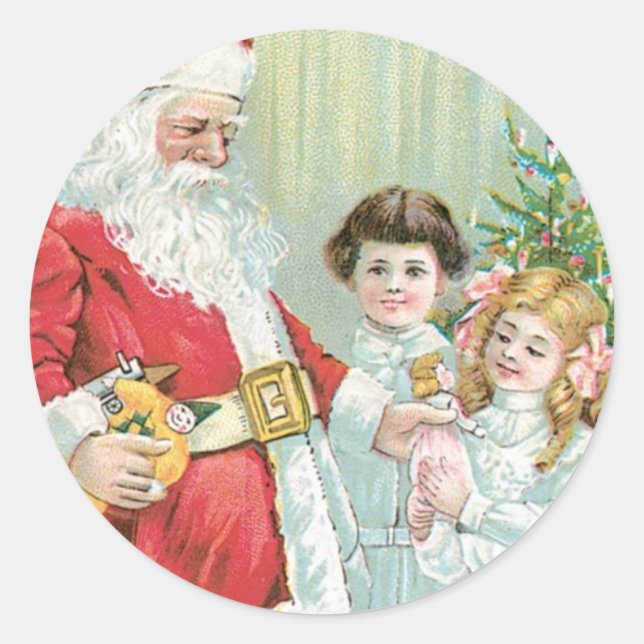 Santa mit Kindern Runder Aufkleber (Vorderseite)