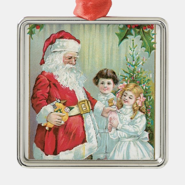 Santa mit Kindern Silbernes Ornament (Vorne)
