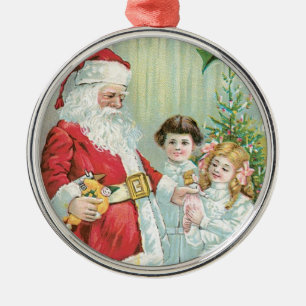 Santa mit Kindern Silbernes Ornament