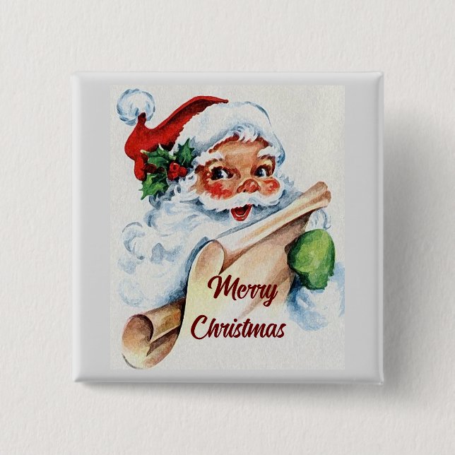 Santa mit Liste Knopf Button (Vorderseite)