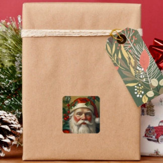 Santa mit Mistelzweig Quadratischer Aufkleber