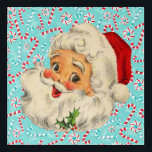 Santa mit Pfefferminzen Acryl Wandkunst<br><div class="desc">Vintages Santa-Design eines Jolly-Weihnachtsmanns vor türkisfarbenem Hintergrund mit Pfefferminzen und Bonbons.</div>