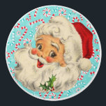 Santa mit Pfefferminzen Keramikknauf<br><div class="desc">Vintages Santa-Design eines Jolly-Weihnachtsmanns vor türkisfarbenem Hintergrund mit Pfefferminzen und Bonbons.</div>