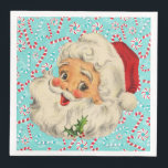 Santa mit Pfefferminzen Serviette<br><div class="desc">Vintages Santa-Design eines Jolly-Weihnachtsmanns vor türkisfarbenem Hintergrund mit Pfefferminzen und Bonbons.</div>