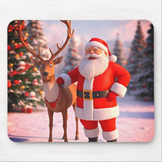 Santa mit Prancer draußen auf einem dicken Feld Mousepad