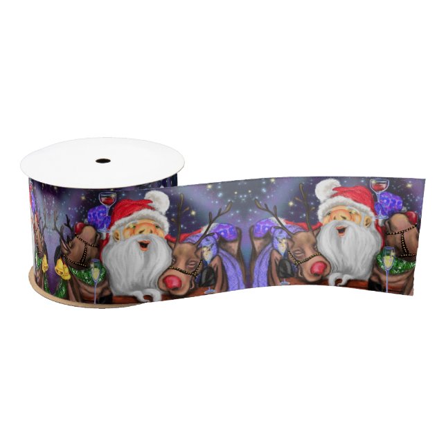 Santa mit Reindeers Funny Christmas Ribbon Satinband (Spule)
