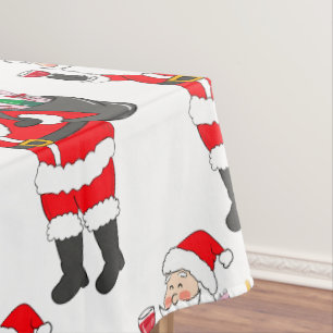 Santa mit rotem Weinglas und Weinsack Weihnachten Tischdecke
