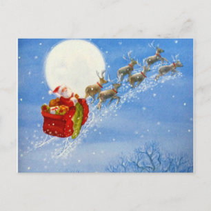 Santa mit seinem fliegenden Rentier Feiertagspostkarte
