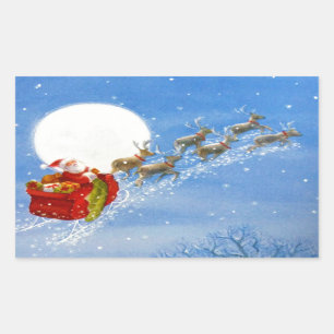 Santa mit seinem fliegenden Rentier Rechteckiger Aufkleber