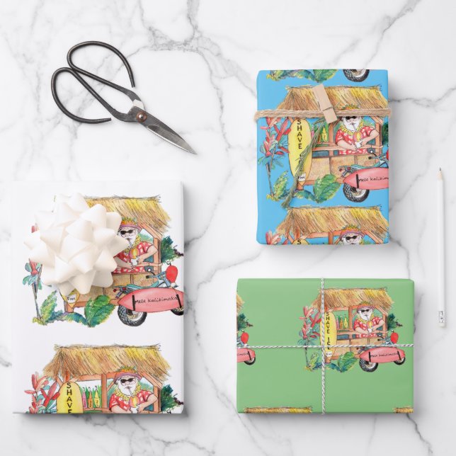 Santa mit Shave-Eisschmele Kalikimaka Geschenkpapier Set (Vorderseite)