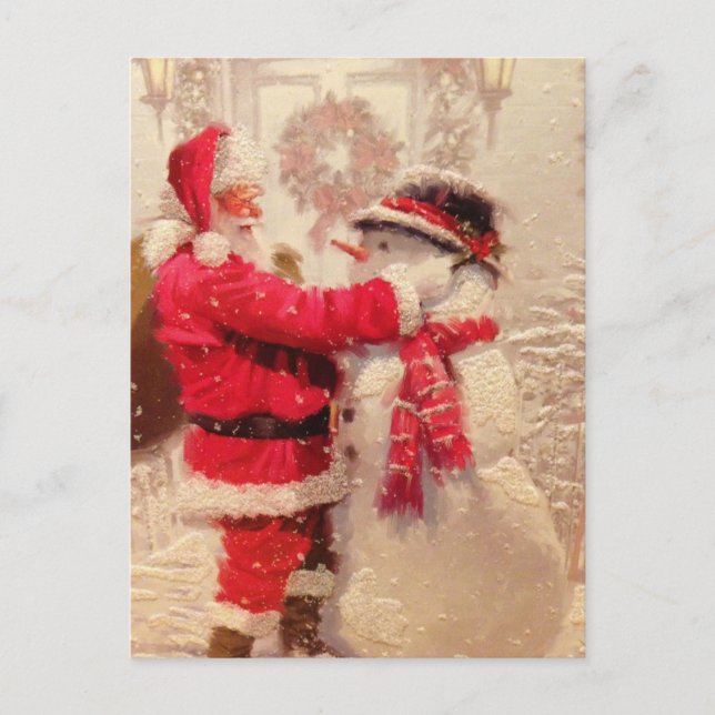 Santa mit Snowman Vintage Weihnachten (Vorderseite)